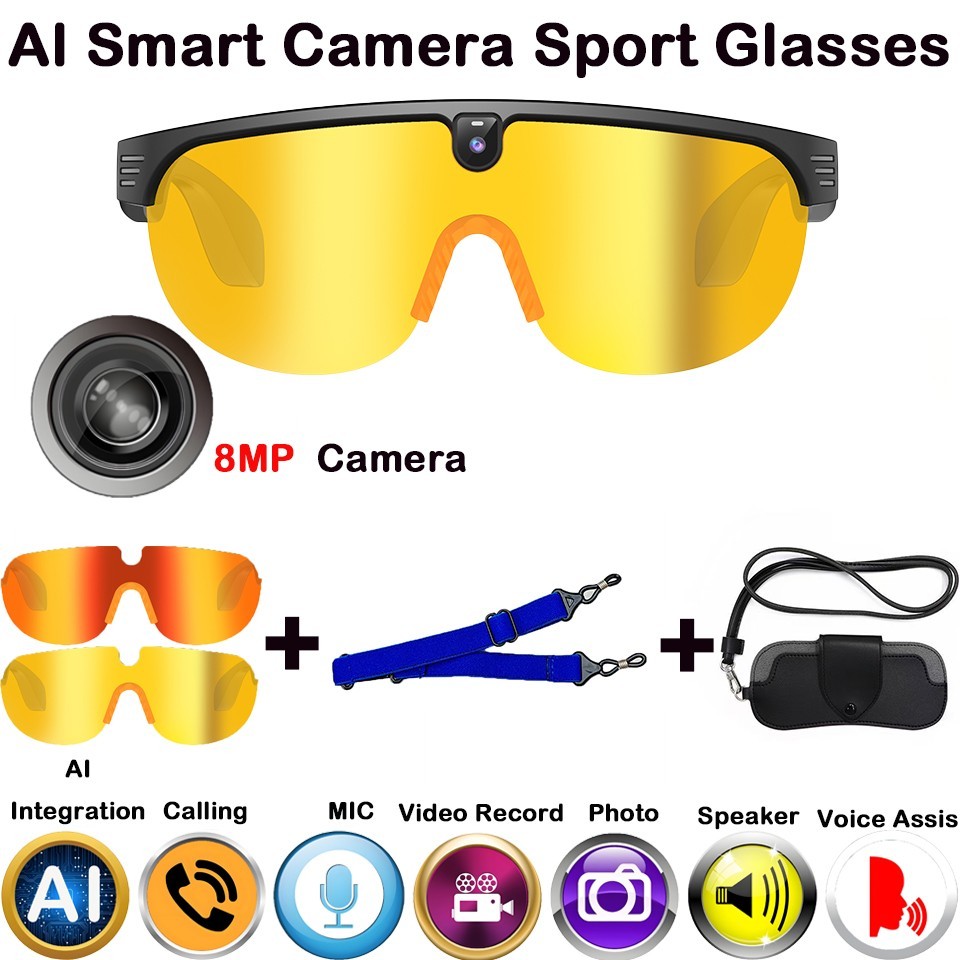 AI Camera Smart Glasses with 8MP camera and microphone and music player