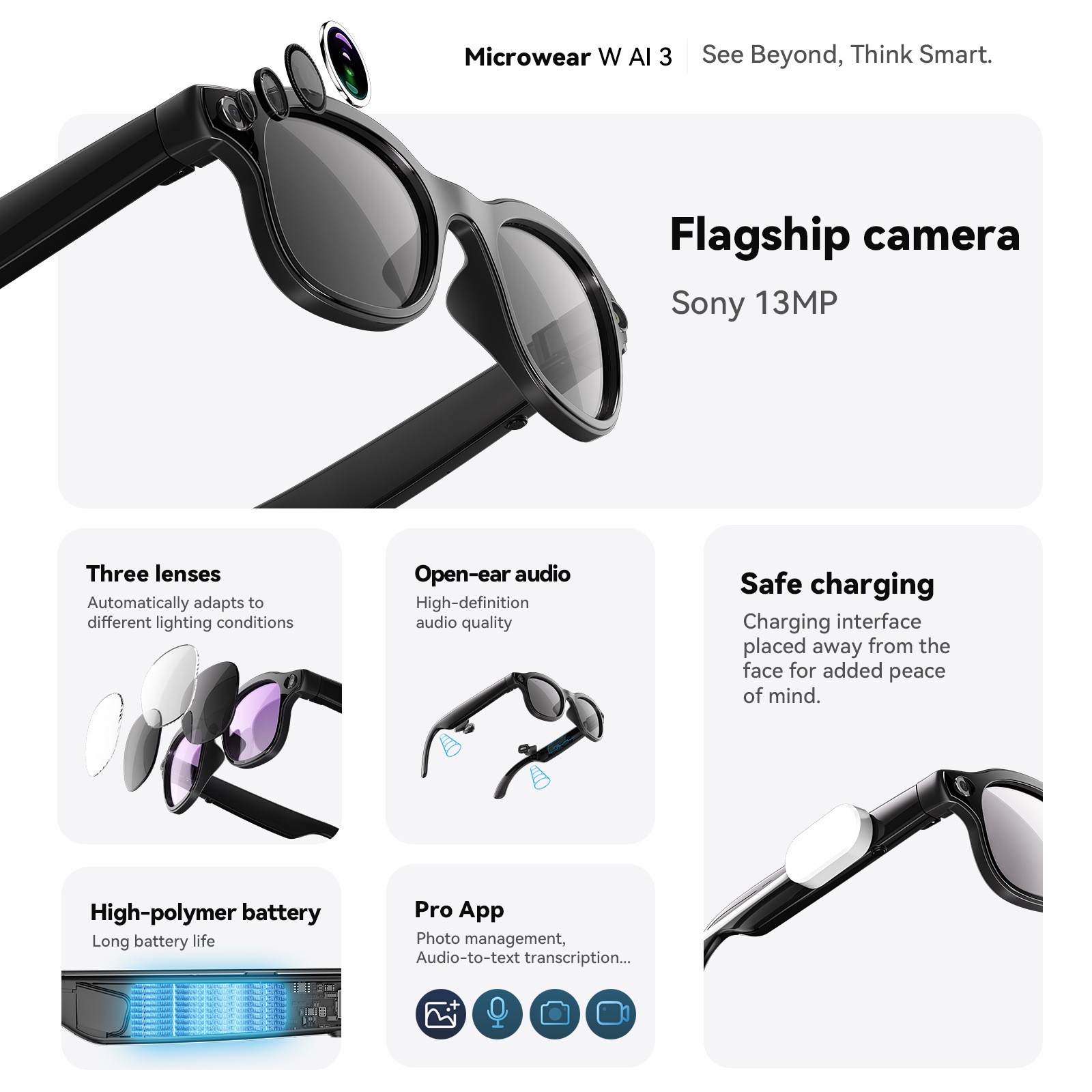 AI Smart Glasses 13MP Ultra-Wide Camera Video Recording Bluetooth Sunglasses