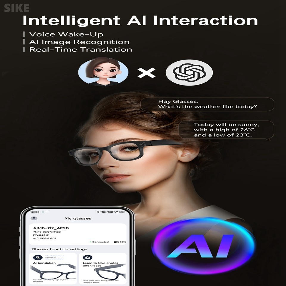 Hands-free AI Camera Glasses Built-in Microphone for Secret recording