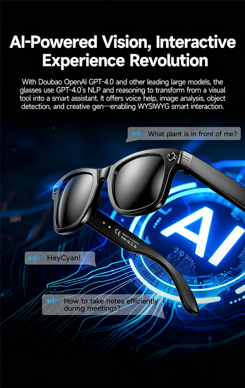 8MP AI Smart Glasses Real-time Translation Call Music Noise Reduction Anti Shake