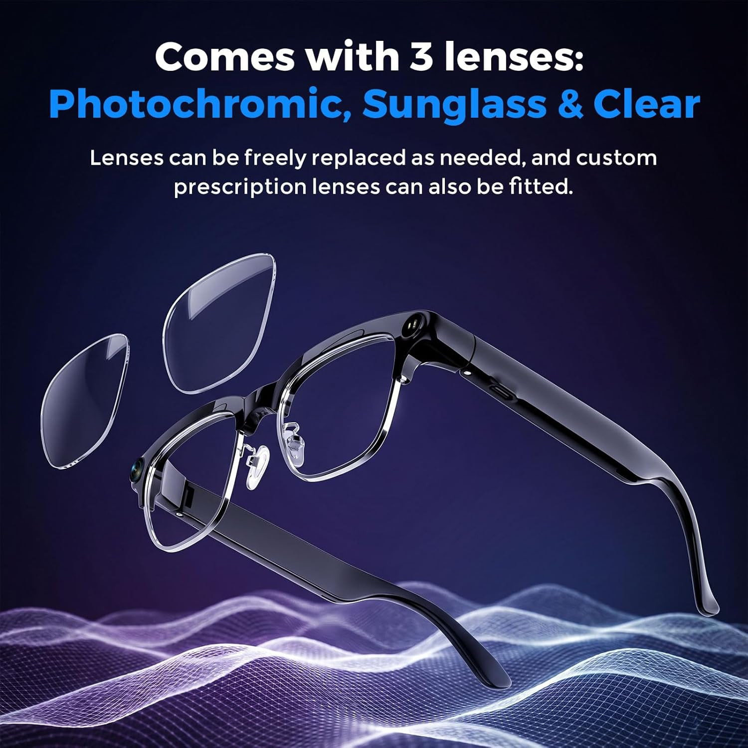 AI Smart Glasses with Camera, 4K HD Photo & Video Recording, Real-Time Translati