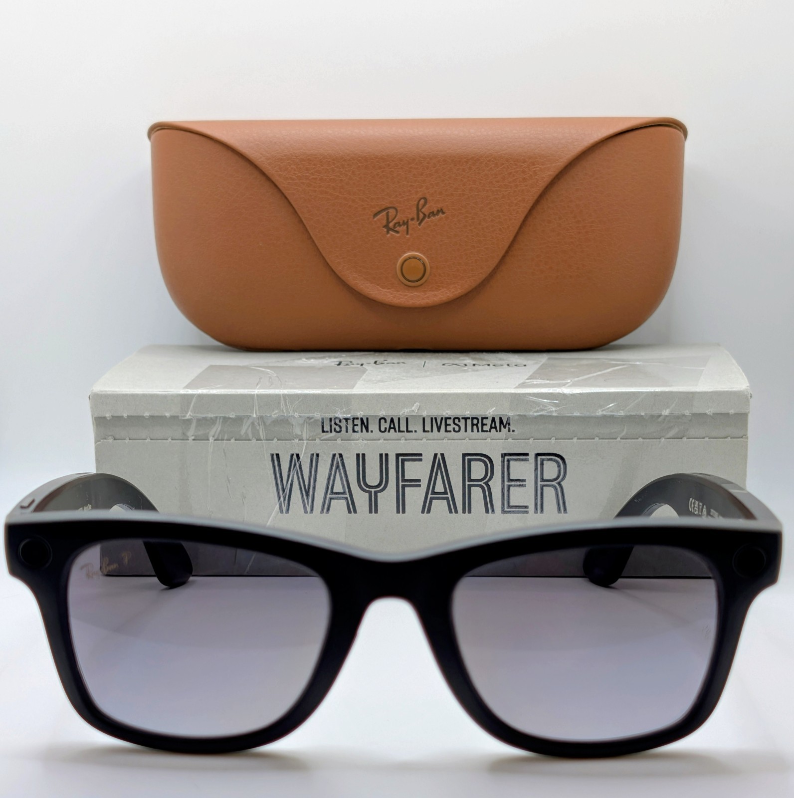 Meta Ray Ban-Wayfarer sunglasses-Black-Graphite Polarized(Minor Scratching)~05Z~