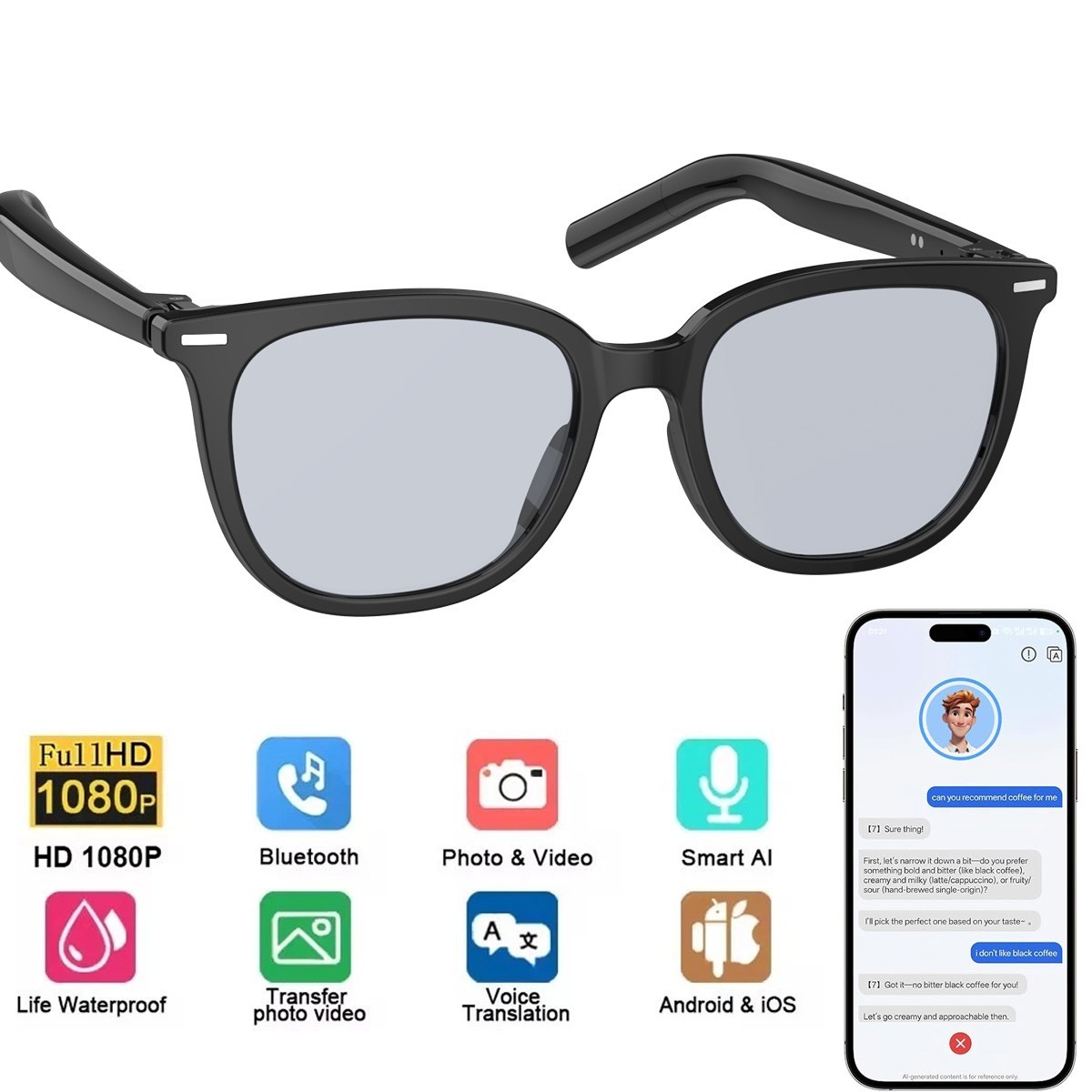 W&O Smart Glasses 4K HD Camera Bluetooth iOS/Android | Ray-Ban Meta Alternative