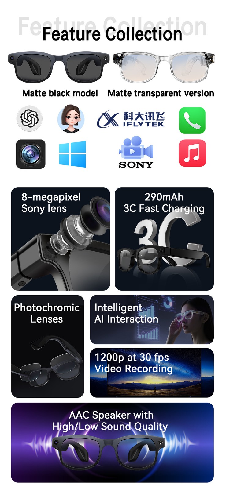 G2 6 IN 1 Smart Glasses/Photography /Video Recording /AI Glasses/Translation yy