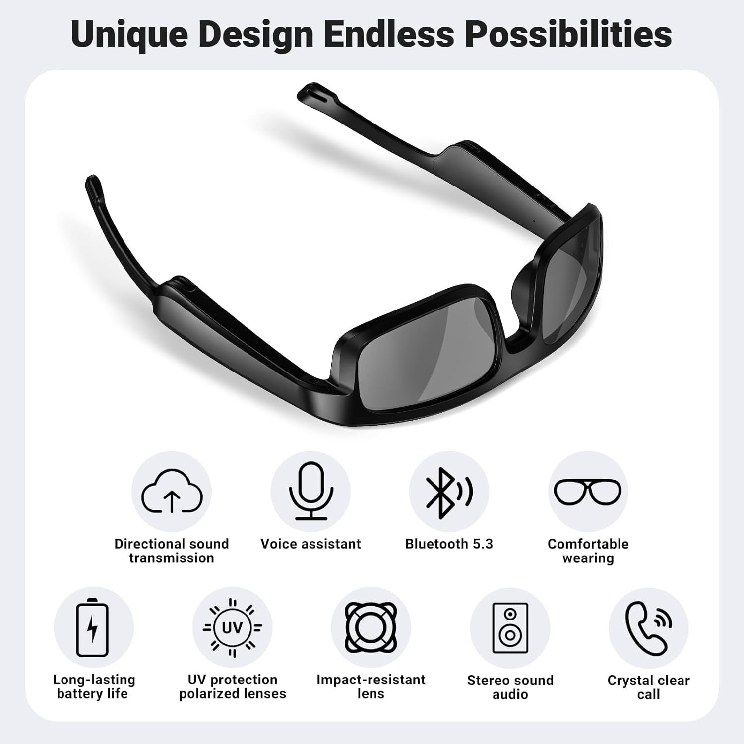 Lightweight Polarized Smart Glasses with Bluetooth & Voice Assist – M8 Pro Black