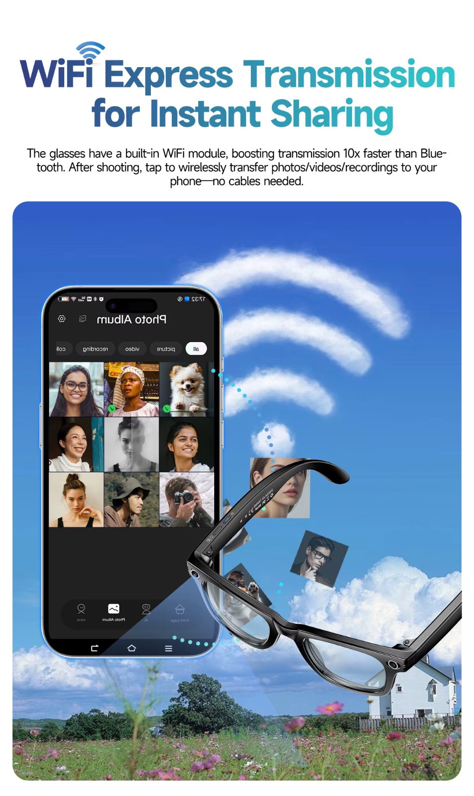 AI Smart Glasses Gradient Lenses Men Women 8MP Camera 4K HD Video Recorder