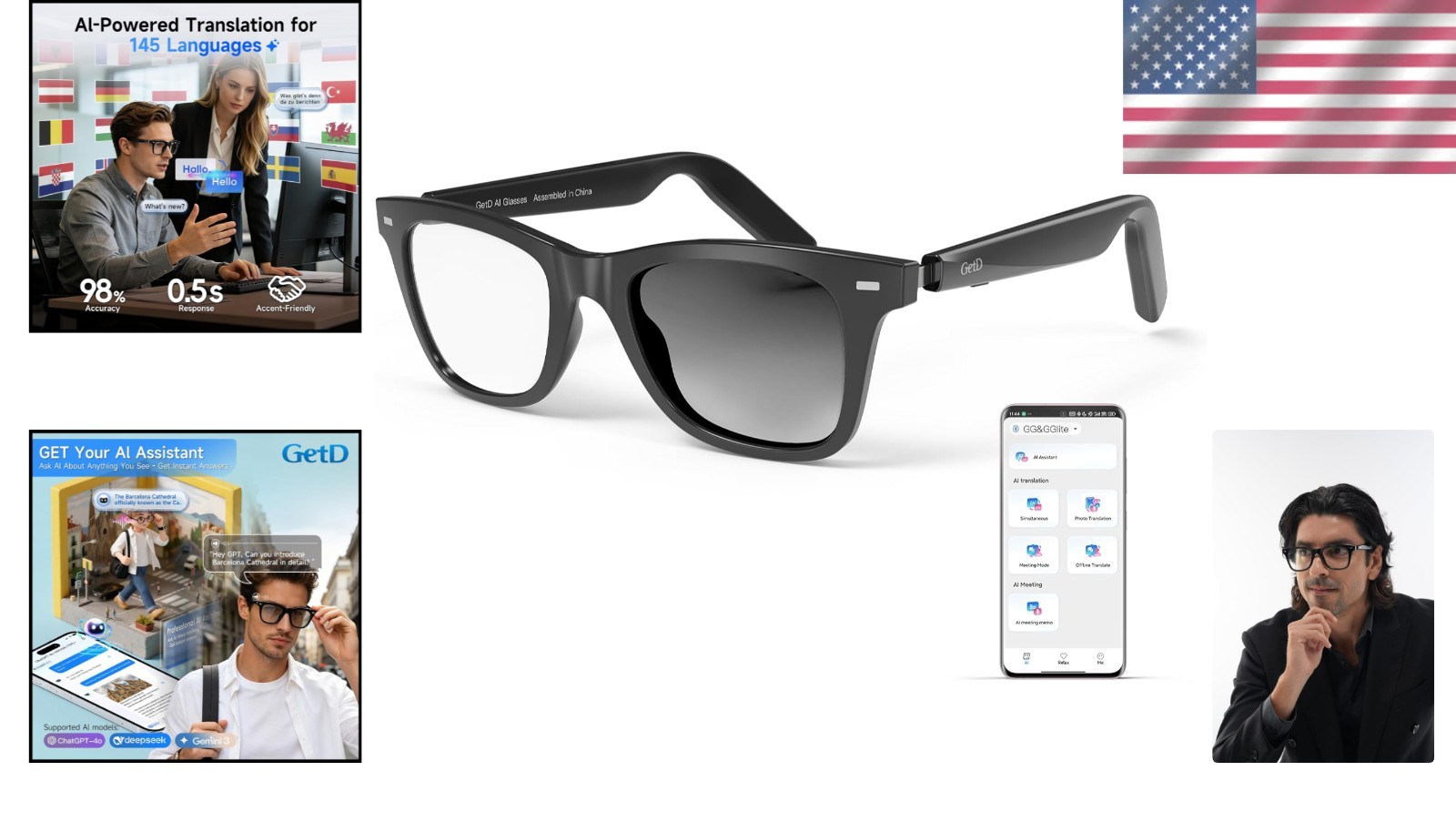 Smart Glasses with ChatGPT AI – 145 Languages, Music Play