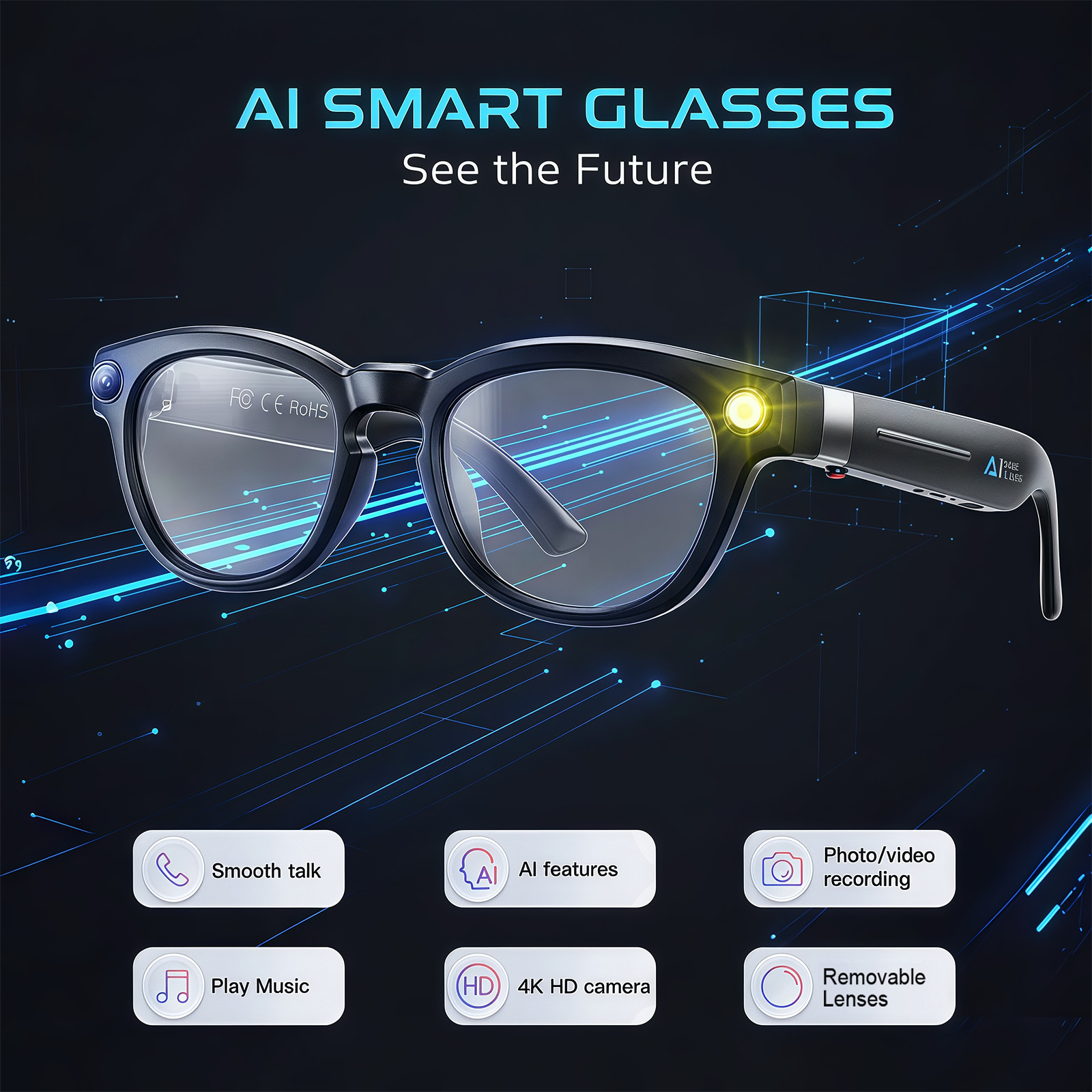 AI Smart glasses with camera/high sound quality/ translation/object recognition
