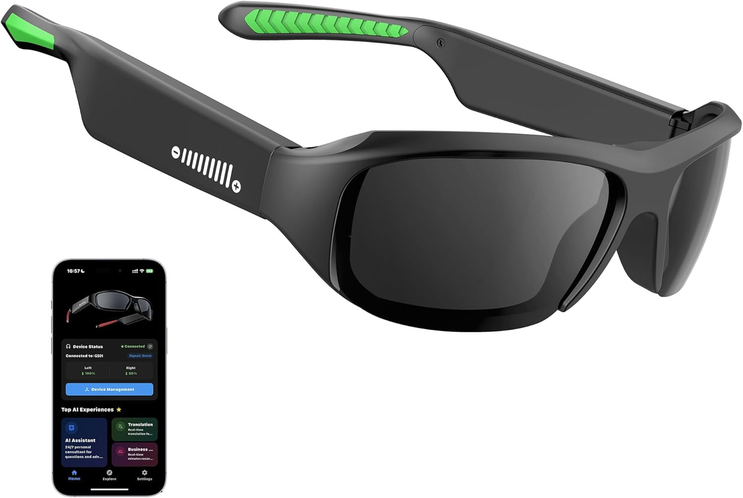 AI Smart Glasses, IP67 Waterproof Bluetooth 6.0 Open Ear, 20H Music & Calls, UV4
