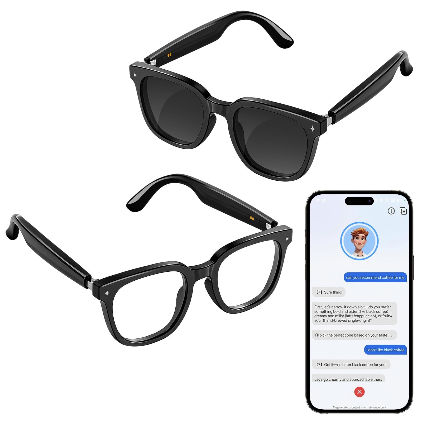 Smart Audio Glasses – Bluetooth, Open-Ear Speakers, Music, Hands-Free Calls, AI