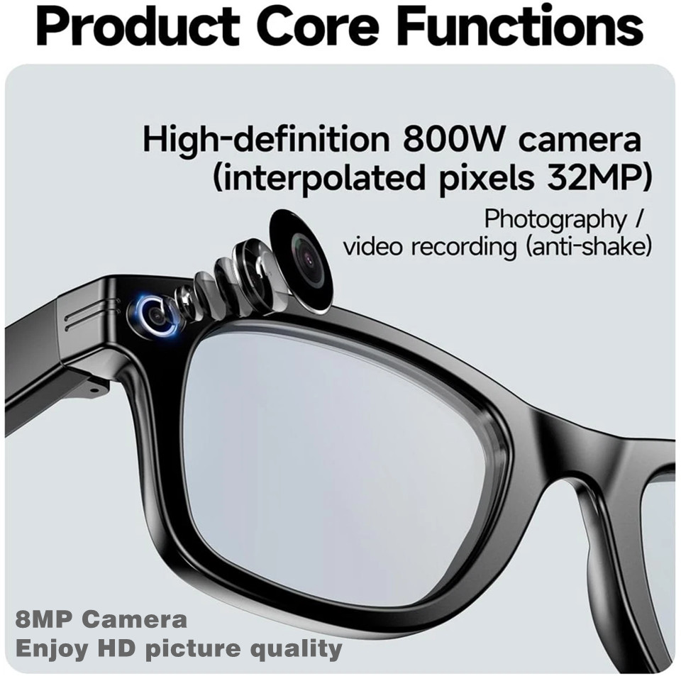 800W Pixel Camera Glasses Bluetooth Smart AI Glasses Micro Camera Recording