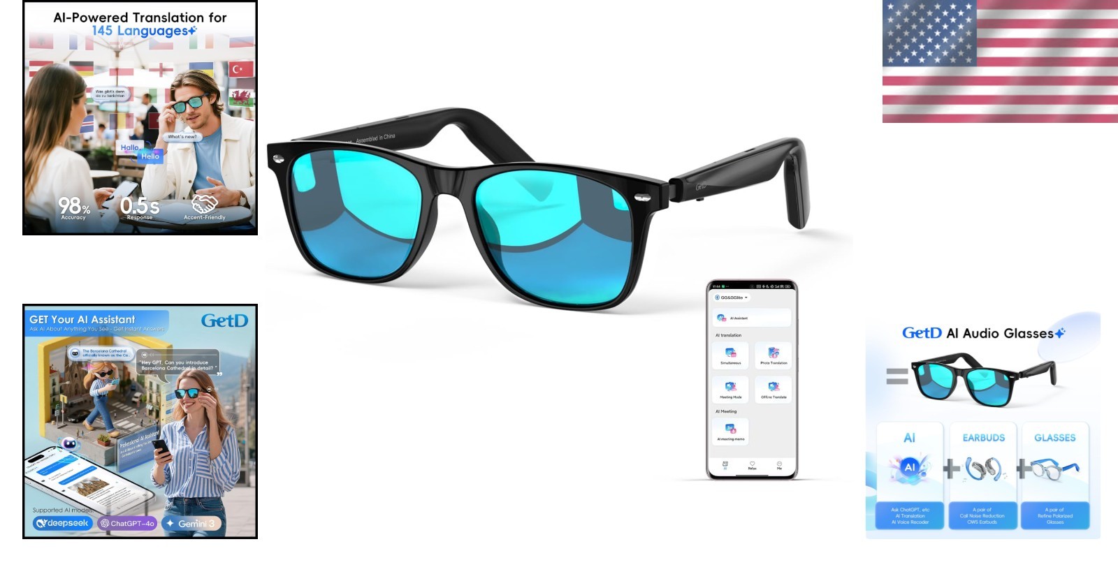 3-in-1 AI Glasses with Real-time Translation & Music Player
