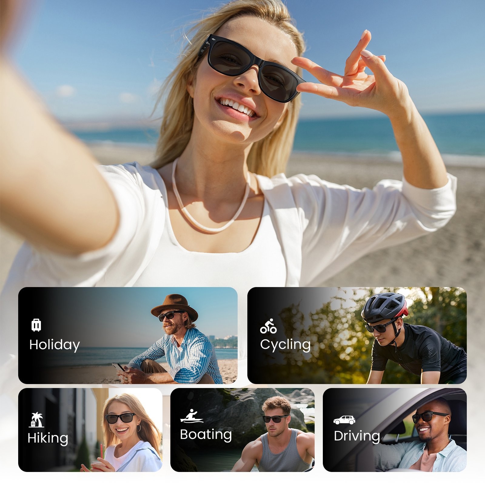 WeariQ Bluetooth Smart Glasses Audio Sunglasses Open-Ear Speaker – Shiny Black ™