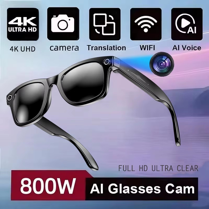 800W AI Camera Glasses with Smart Translation and Waterproof Features
