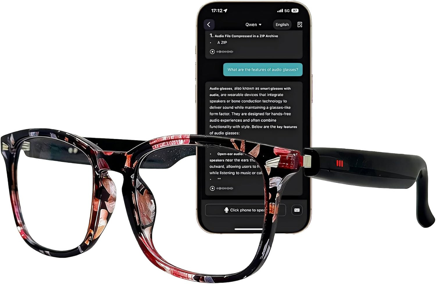 AI Smart Wireless Bluetooth Translation Glasses for Men/Women with Speakers/Blue