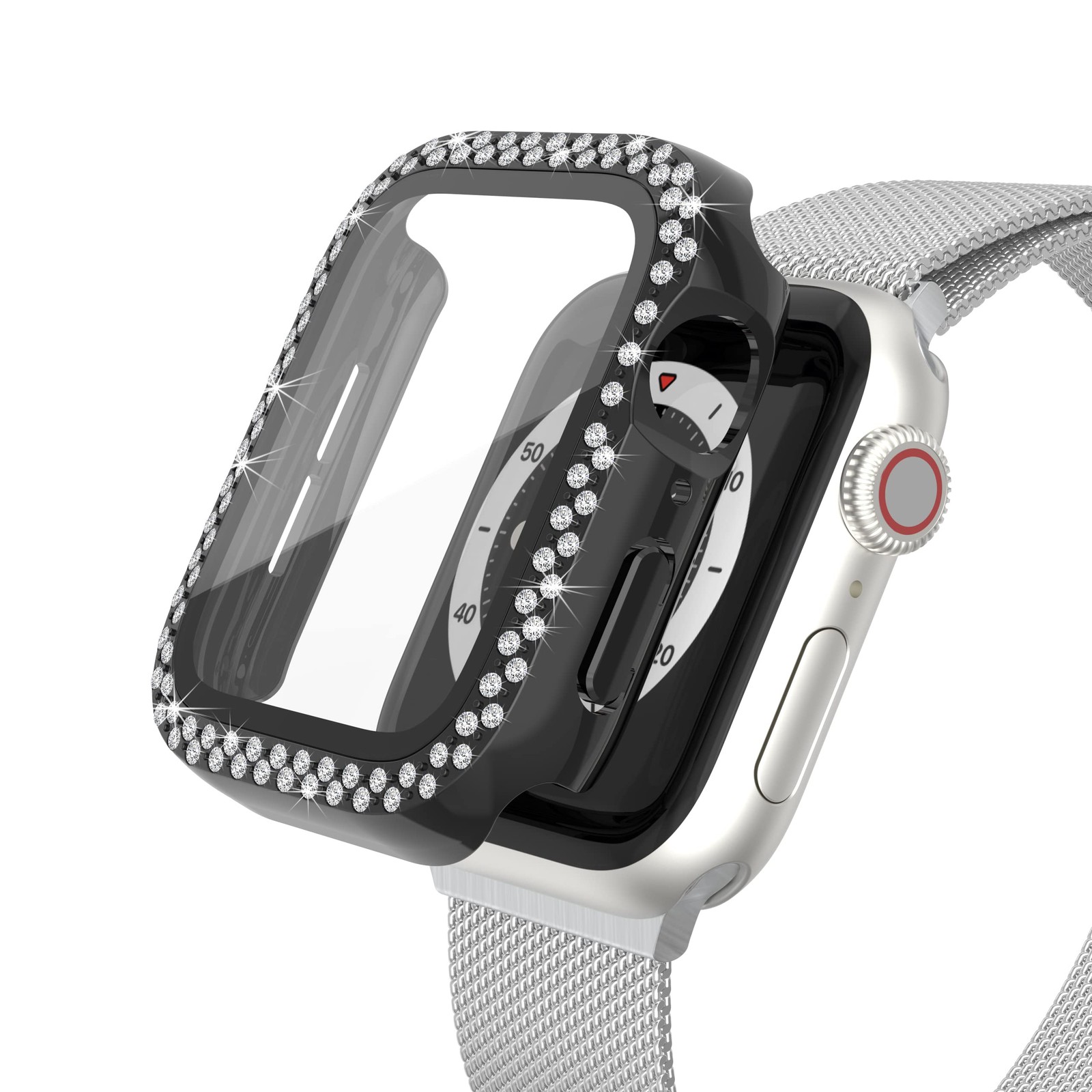 Worryfree Gadgets Bling Bumper Case for 45mm Apple Watch with inbuilt Tempered