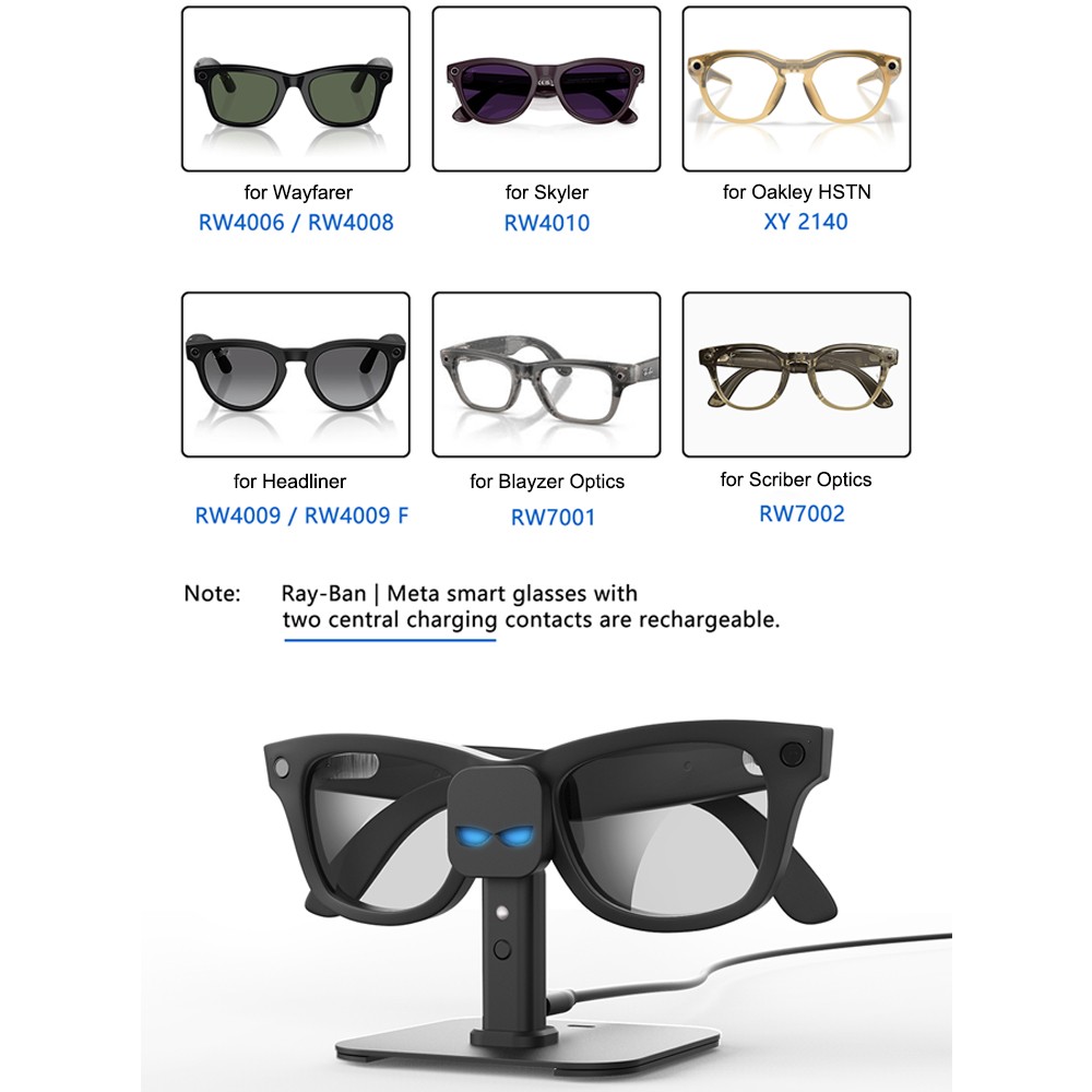 For Meta Oakley HSTN/Scriber AI Glasses Dual USB C Breathing Light Charging Dock