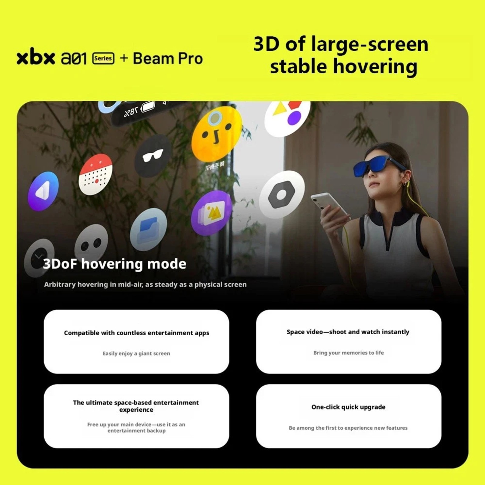 XREAL XBX A01+ AR Smart Glasses 62g 120Hz HDR10 1600nits 50° FOV iPhone PC Mac