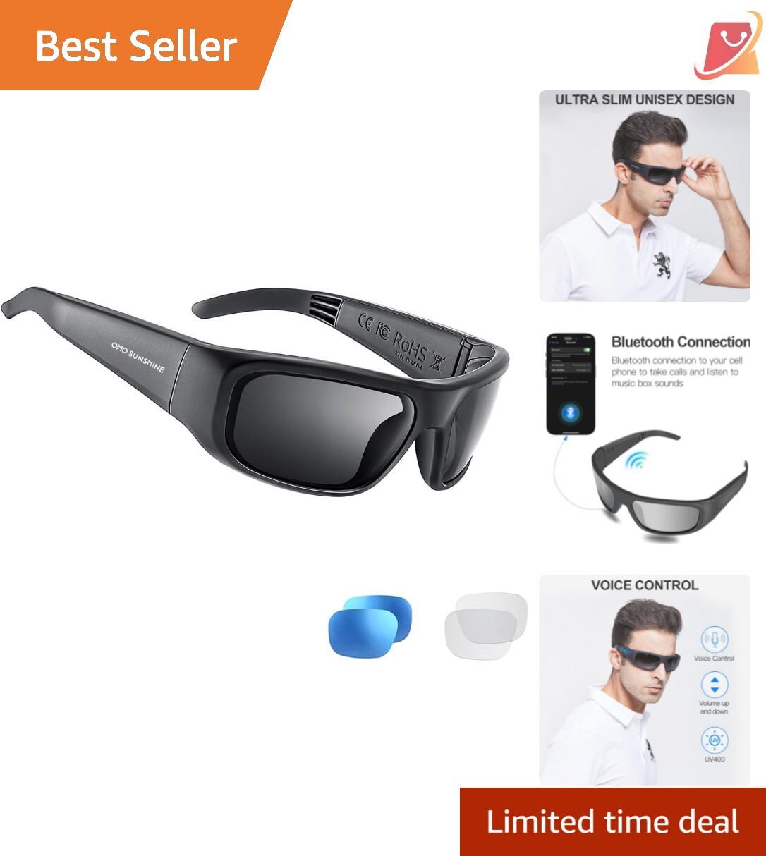 Athletic Smart Glasses: Voice-Controlled Bluetooth Sunglasses for Outdoor Fun
