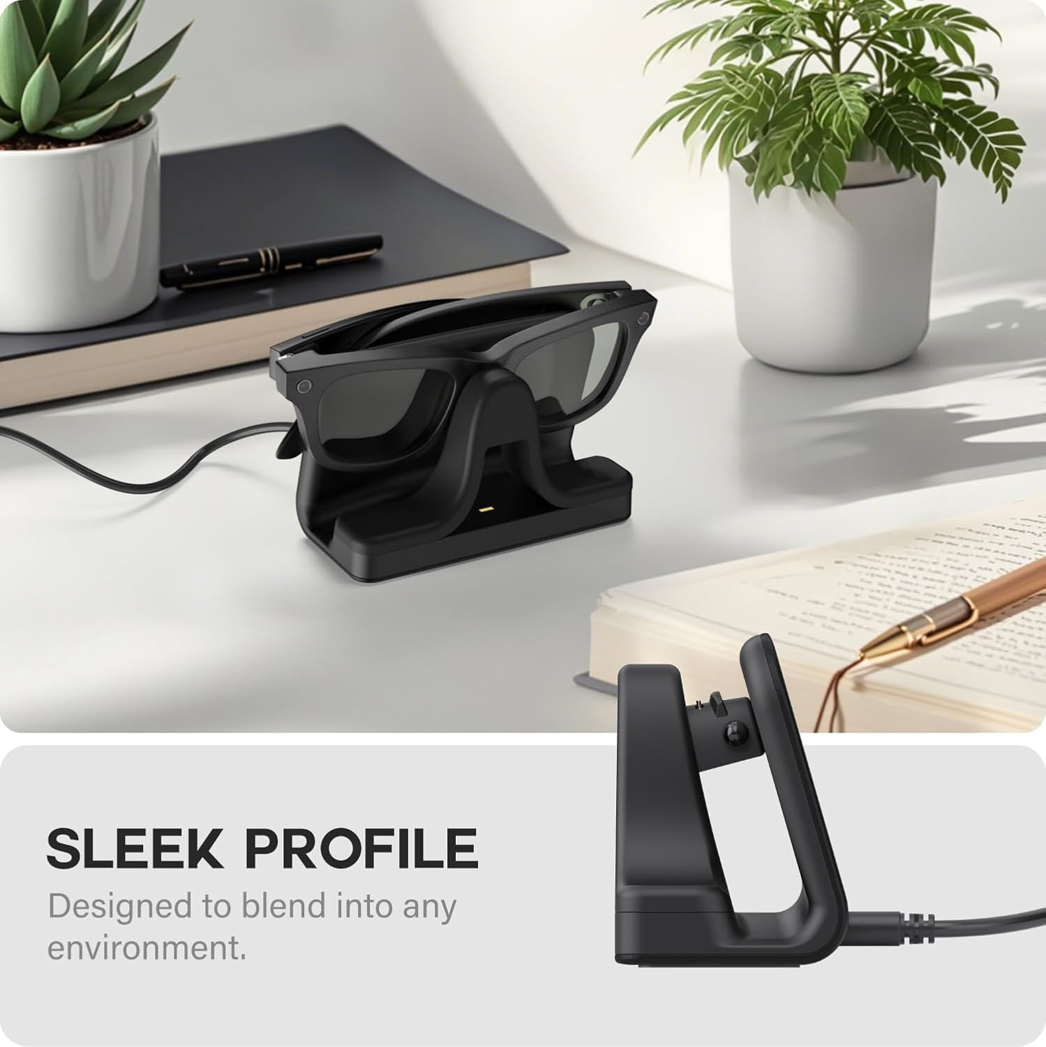 Charging Stand & Cable Compatible with Ray-Ban Meta Smart Glasses – Black, USB-C