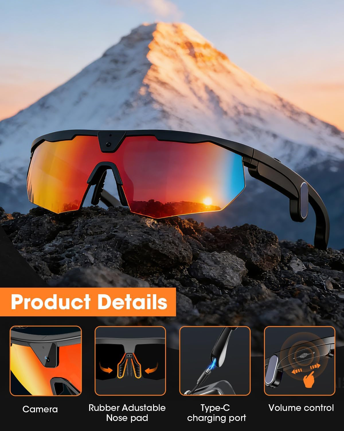 Mingtawn Smart Glasses with 4K HD Anti-Shake Camera & 3D Stereo Speakers | Polar