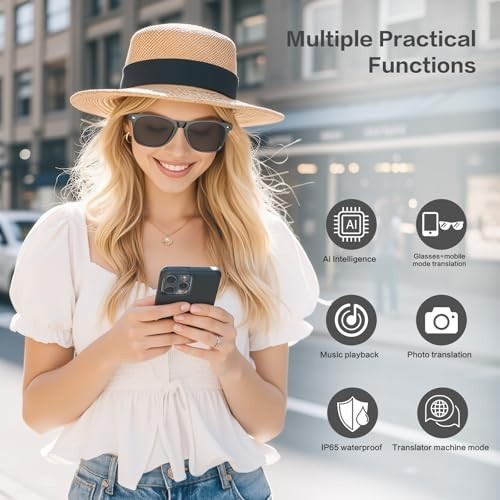 AI Smart Glasses for Men & Women, Real-Time Translation 164 Languages, 50H Batte