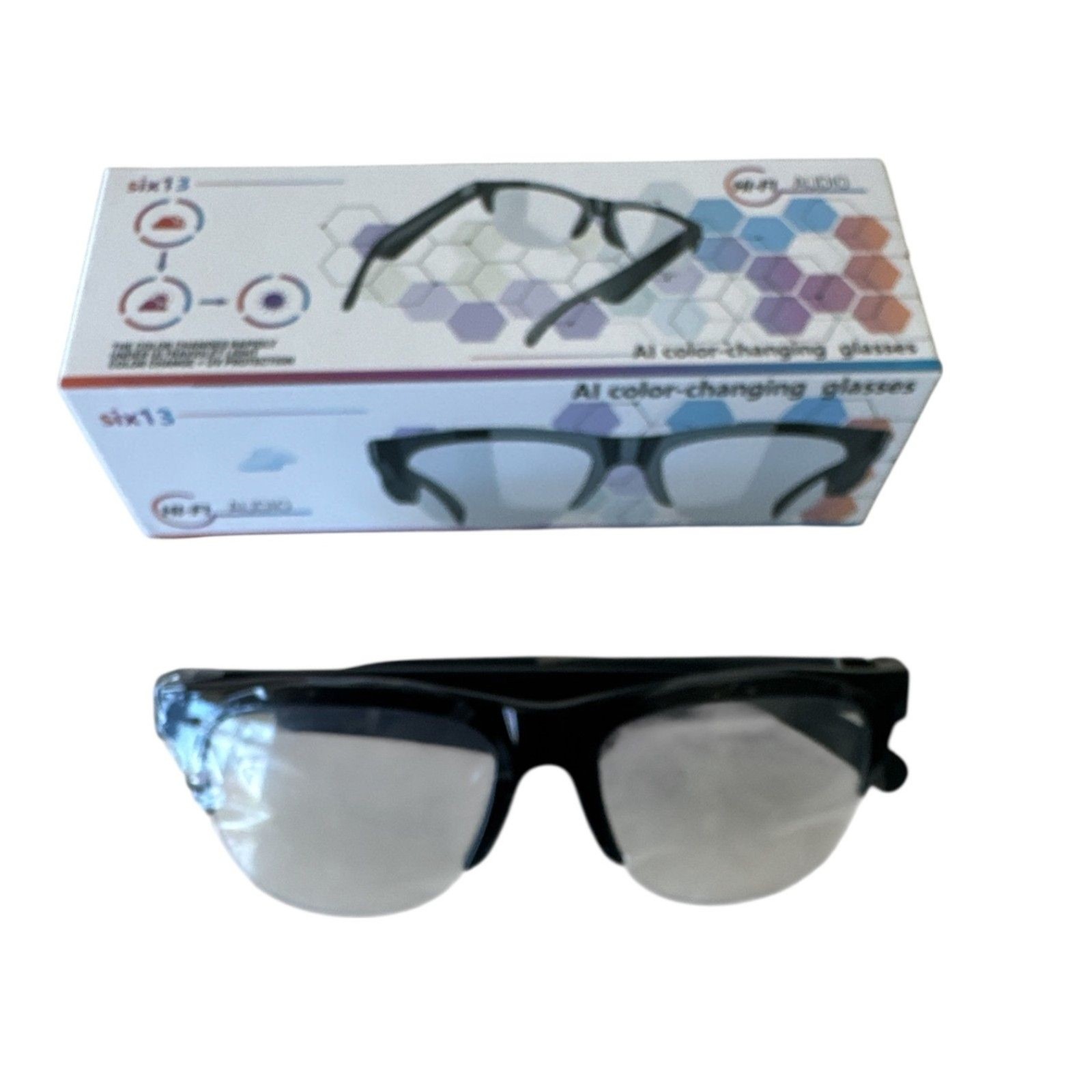 Six13 Smart Audio Glasses – Black Frame with Color-Changing Lenses – New in Box