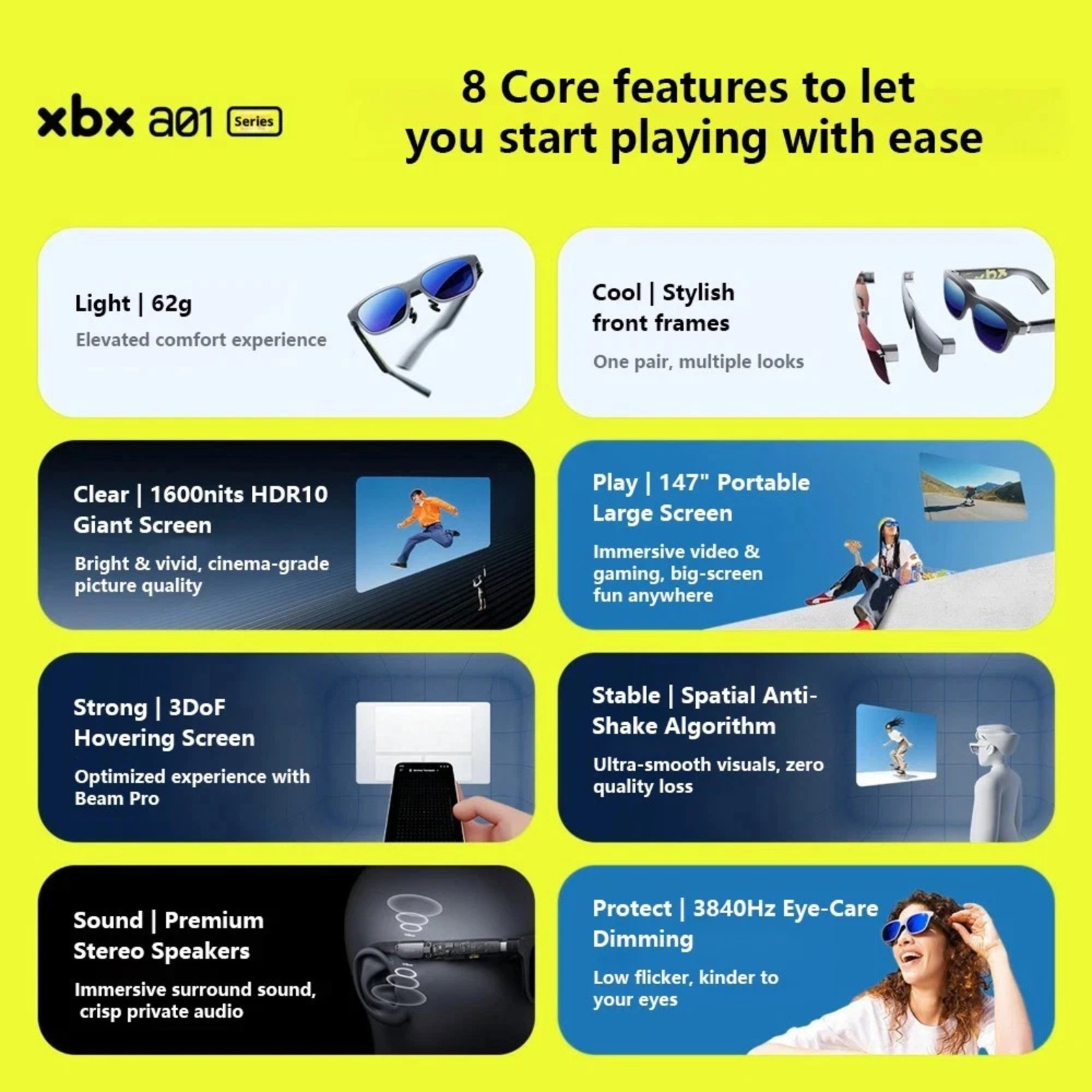 XREAL XBX A01+ AR Smart Glasses 62g 120Hz HDR10 1600nits 50° FOV iPhone PC Mac