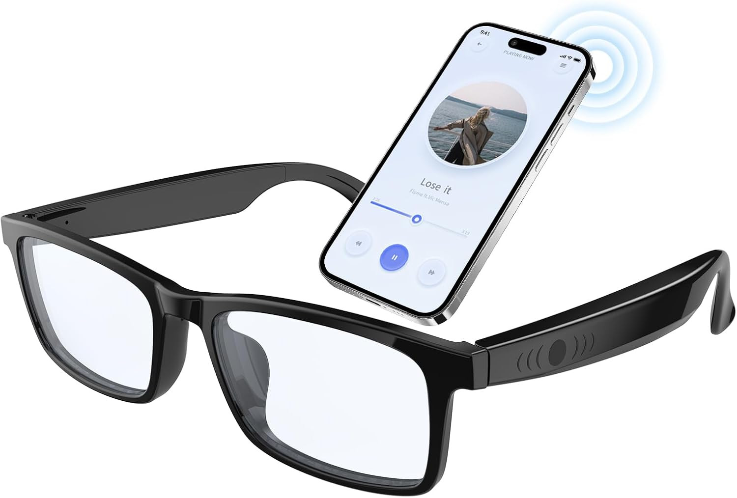 Genxenon Smart Glasses for Men & Women, Clear Blue Light Glasses, Bluetooth Glas