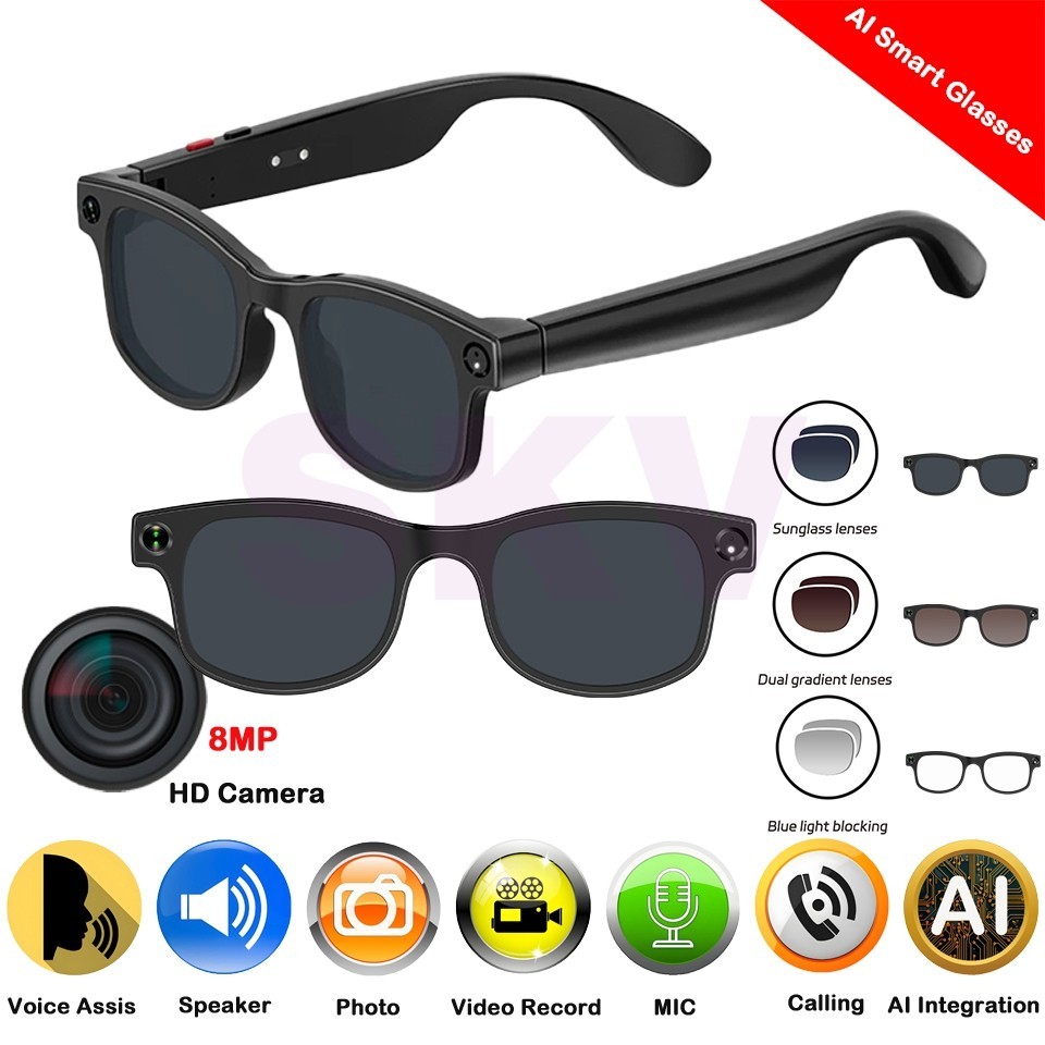 6K Smart AI Glasses 8MP Camera Recording Videos Photo Recognition Translation
