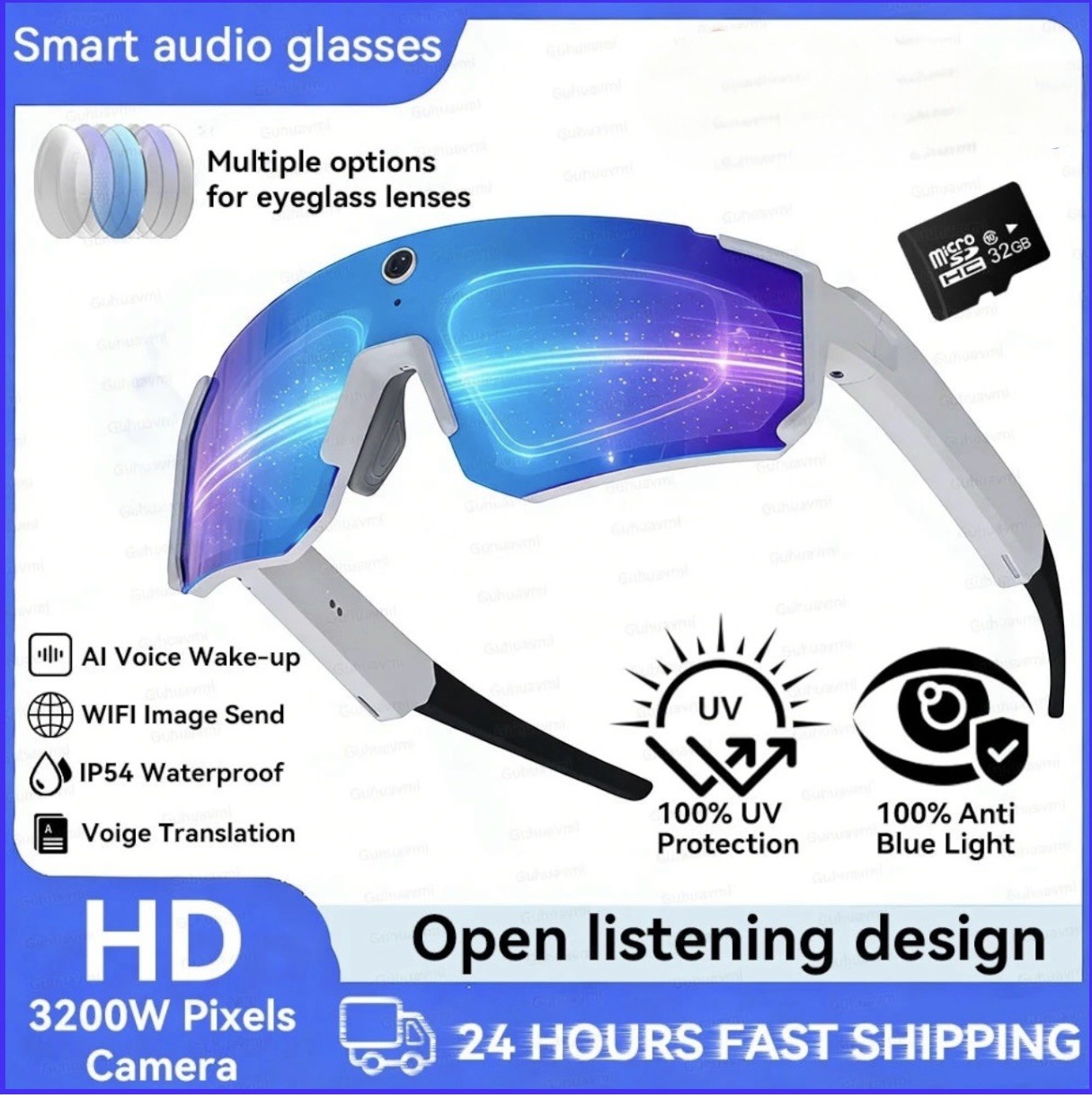 Smart AI Sports Sunglasses with 800W HD Photo-Video Capabilities Smart Glasses