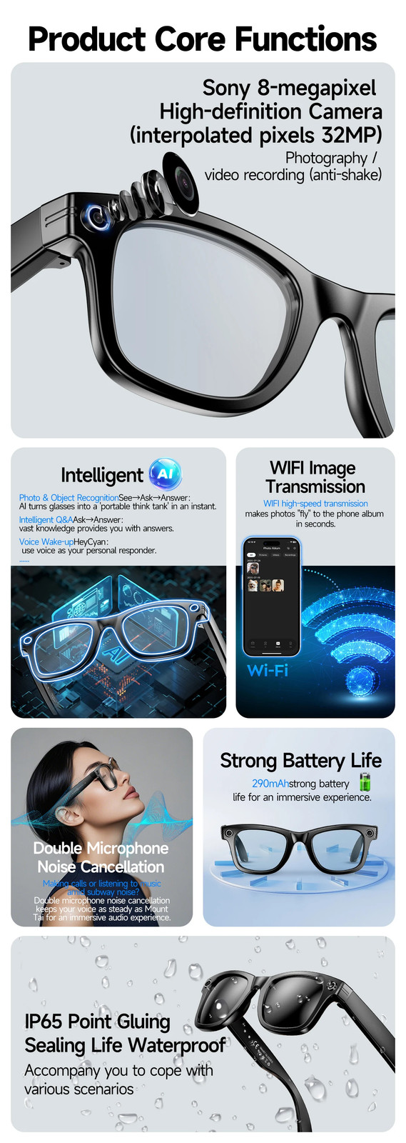 New 800W Camera AI Glasses Intelligent Translation Glasses Photo Recording