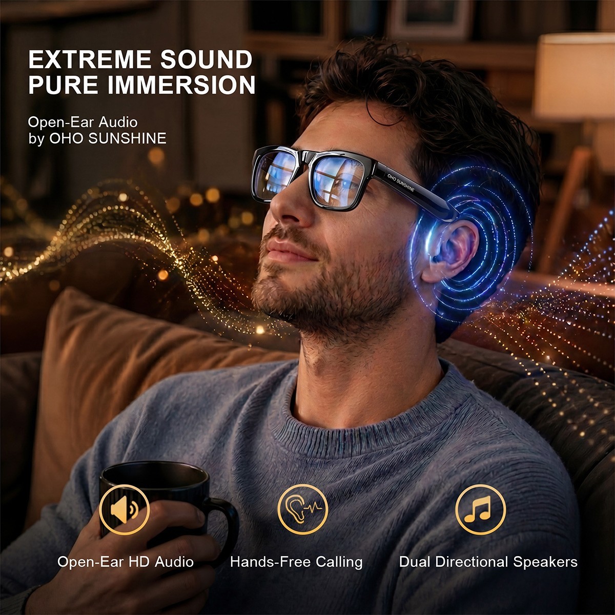 OhO sunshsine AI Glasses, Bluetooth Audio Sunglasses with ChatGPT Translation