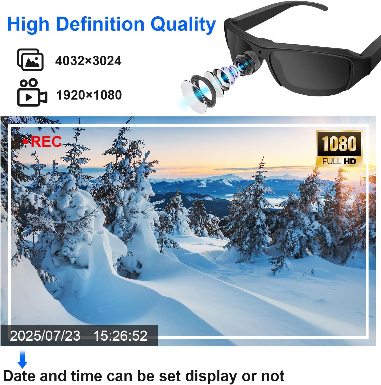 Sunglasses Smart Action Camera 1080P Video 32GB Micro SD Card and Card Reader