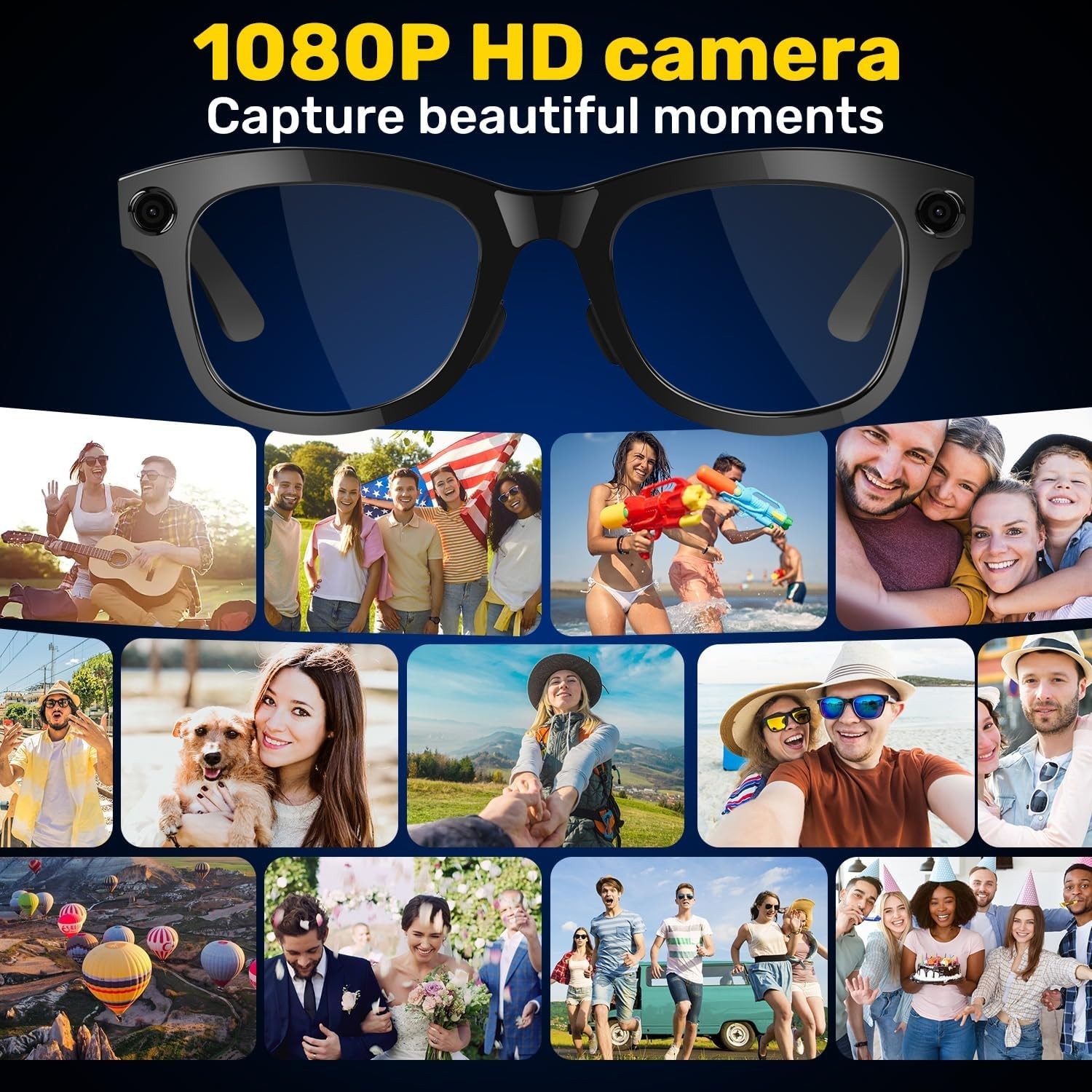 AI Smart Glasses with Camera, 1080P HD Video Recording Glasses, Real-Time Transl