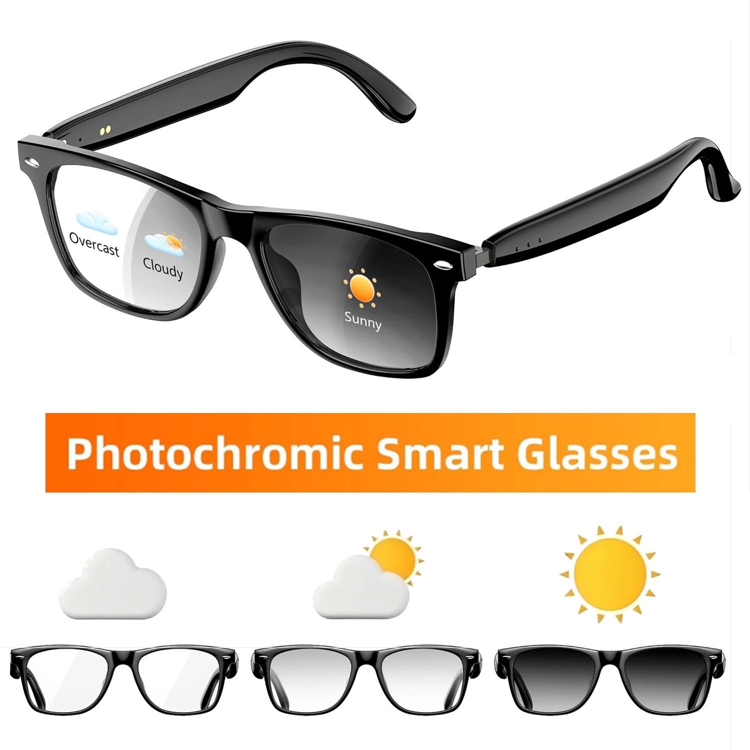 Photochromic Bluetooth Smart Glasses Men with Speaker Hands Free Calling Music