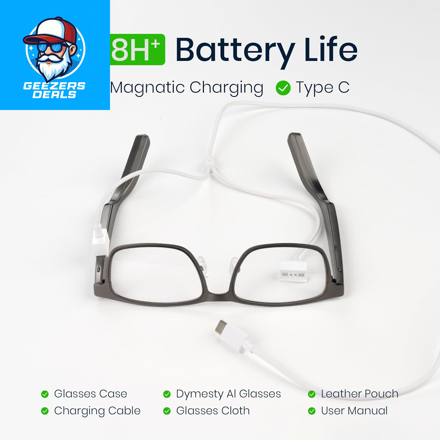 AI Smart Glasses with Real-Time Translation & Meeting Transcription Titanium Fra
