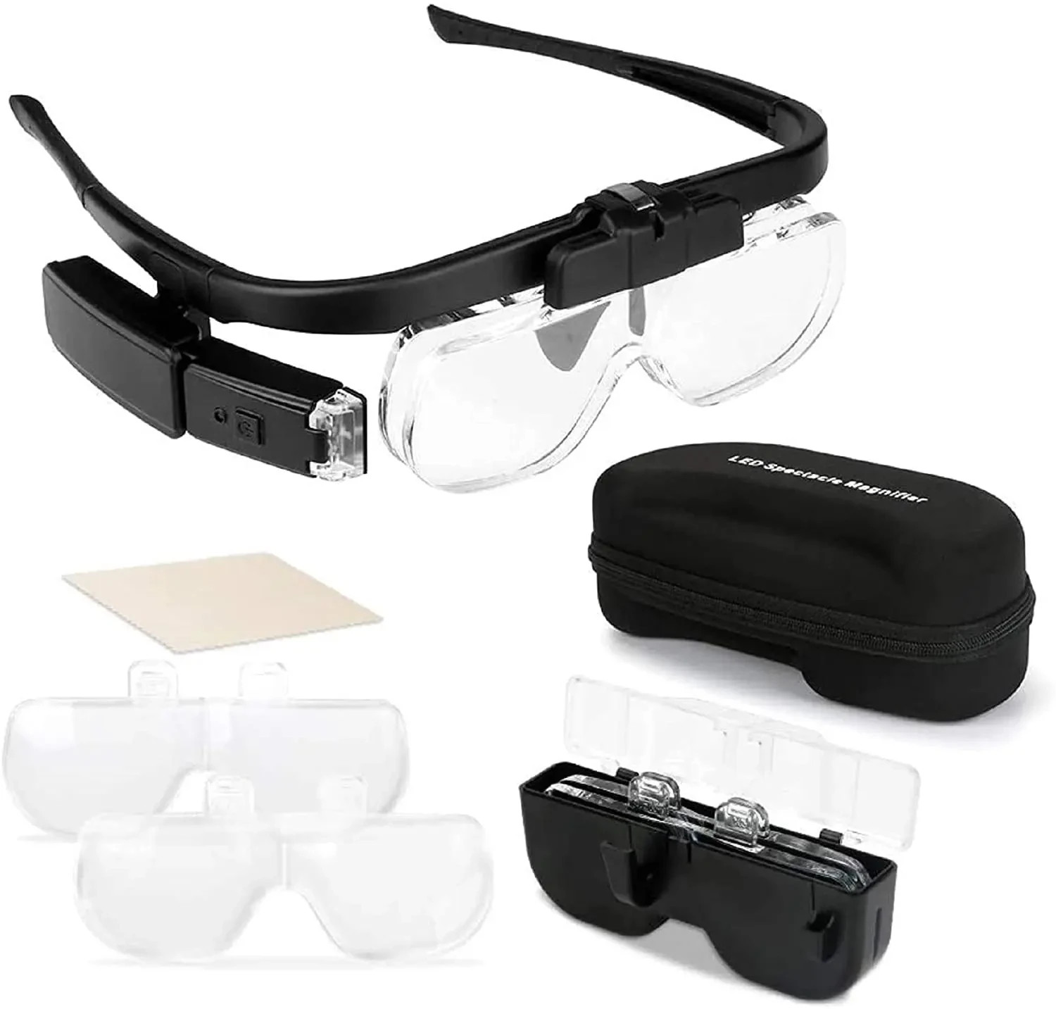 LED Head Magnifier Glasses 1.5X-4.5X USB Rechargeable Hands Free Tool