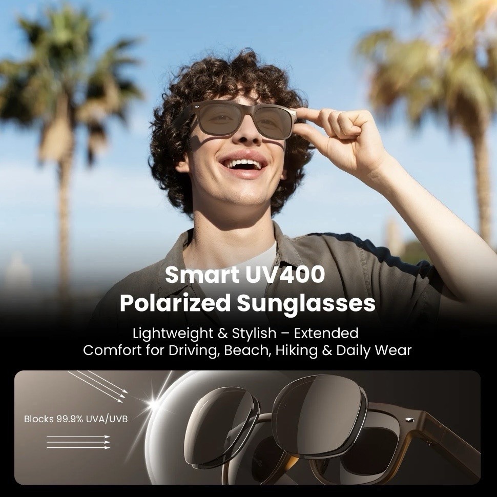 WeariQ Smart Glasses Brown Glossy Frame UV400 Polarized Wireless Bluetooth USB-C