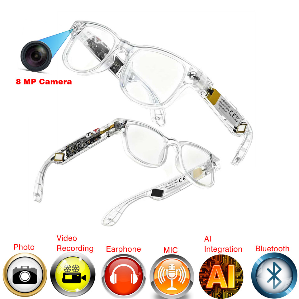 1080P HD Smart Glasses with option Lens 800W Pixel Bluetooth and Camera