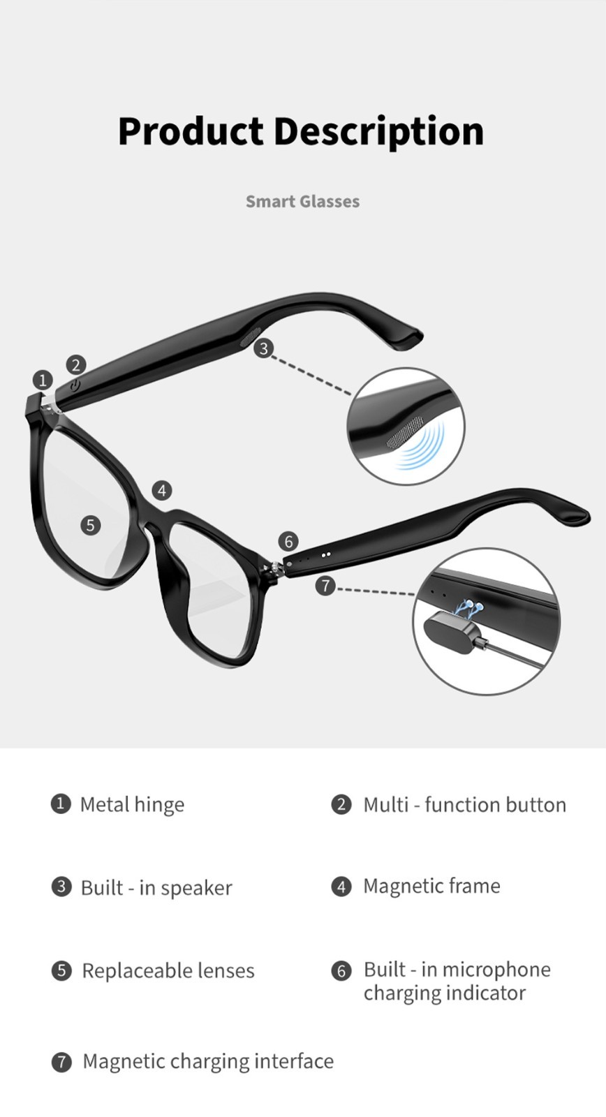 Anti-Blue Ray AI Smart Glasses Voice Assistant Real-Time Translation Call Music