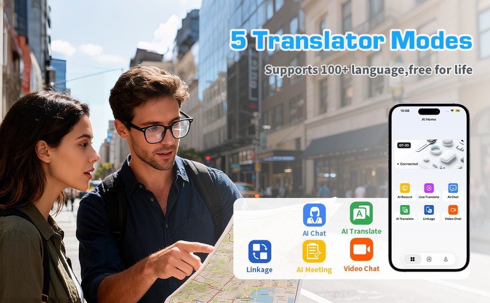 AI Smart Glasses with Real-Time Translation Bluetooth Open-Ear Audio Call Music