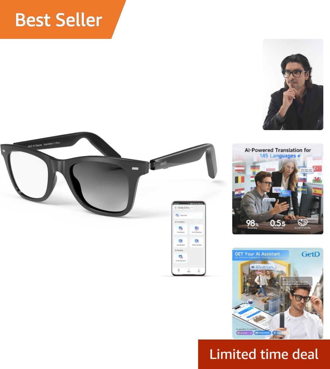 AI Glasses with 145 Language Translation & Photochromic Lenses – Travel Ready