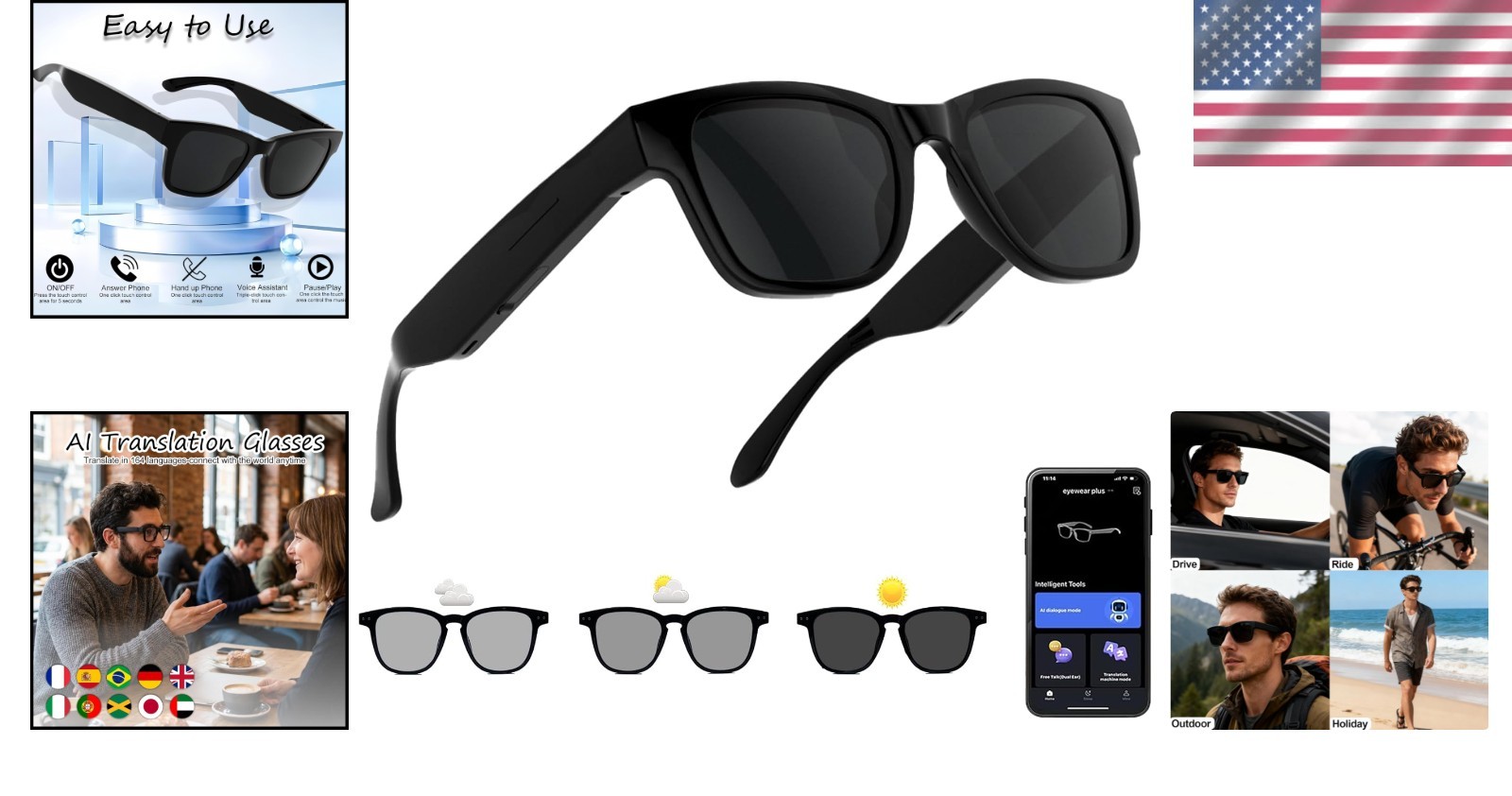Smart AI Glasses with 160+ Language Support & Music Feature – Unisex Design