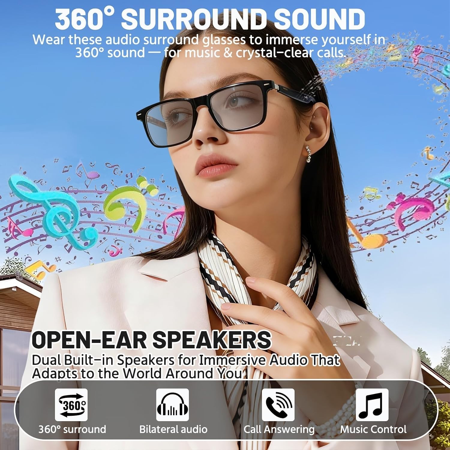 Bluetooth Smart Glasses with Meeting Assistant & UV Protection | ChatGPT Powered