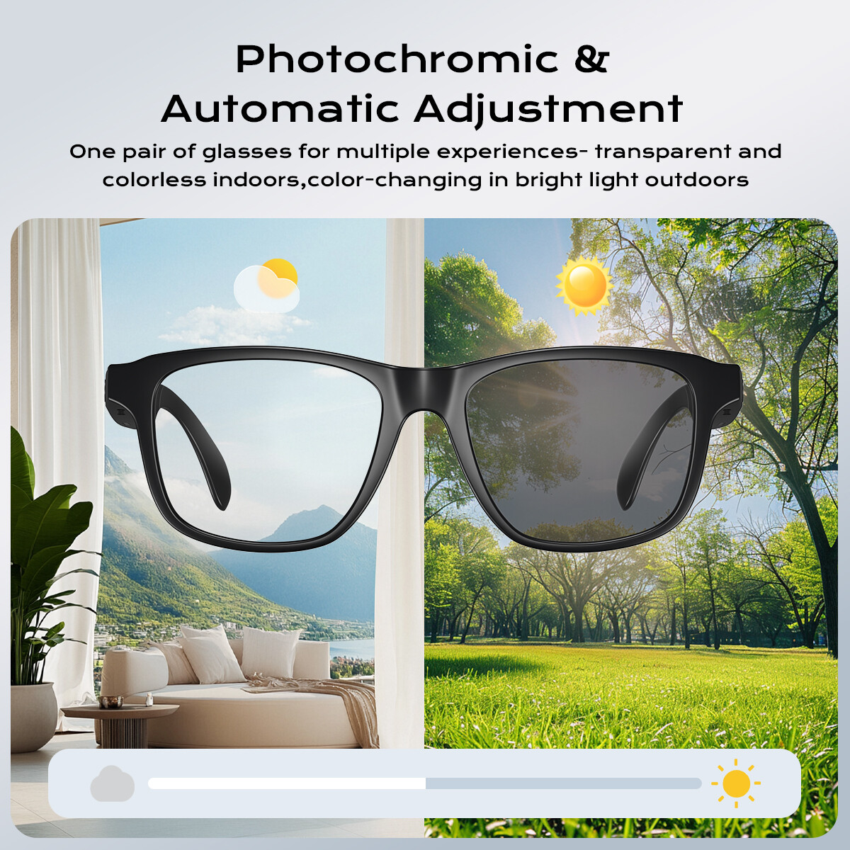 Men Smart Glasses Shades Photochromic Bluetooth Audio Sunglasses Anti-blue Light