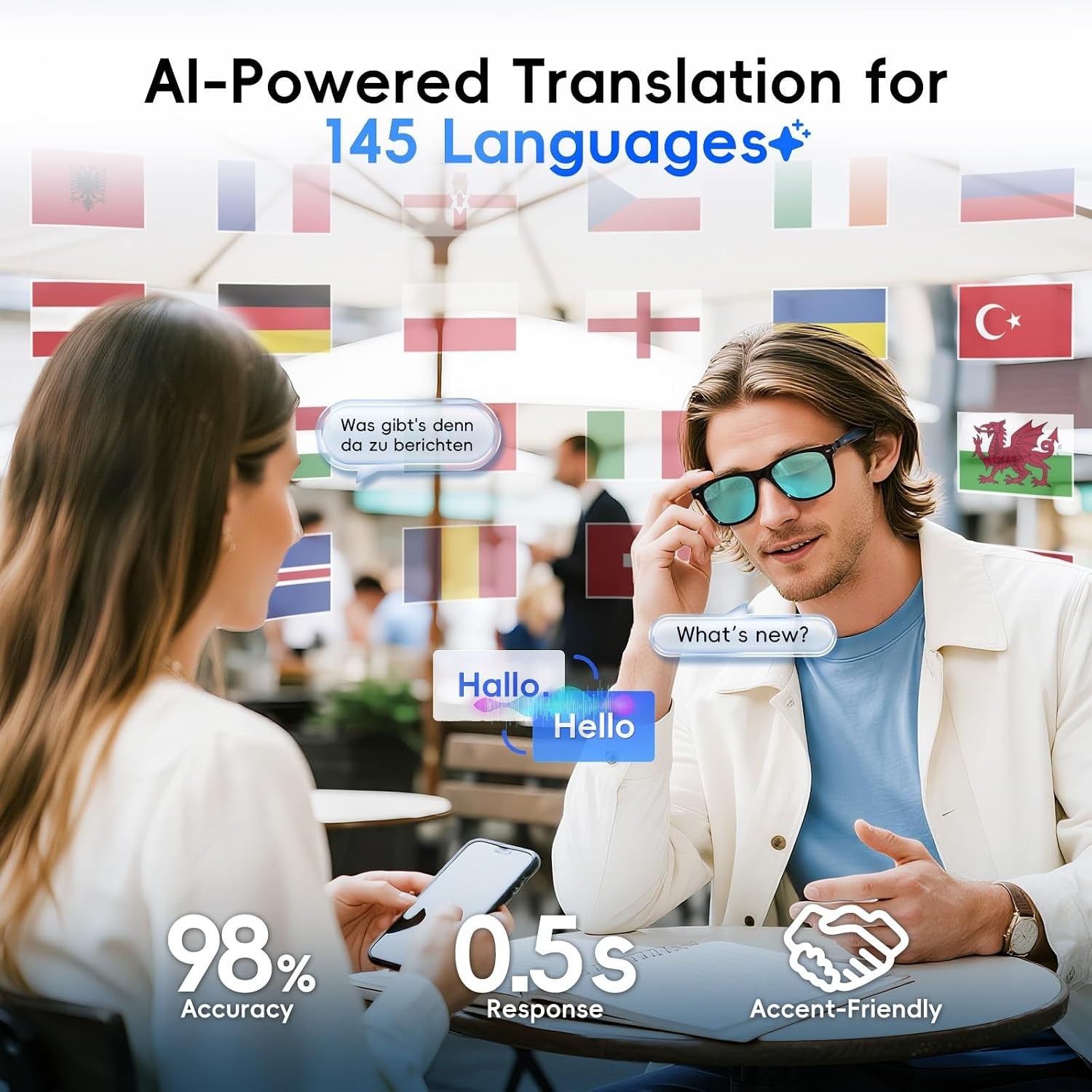 3-in-1 AI Glasses with Real-time Translation & Music Player