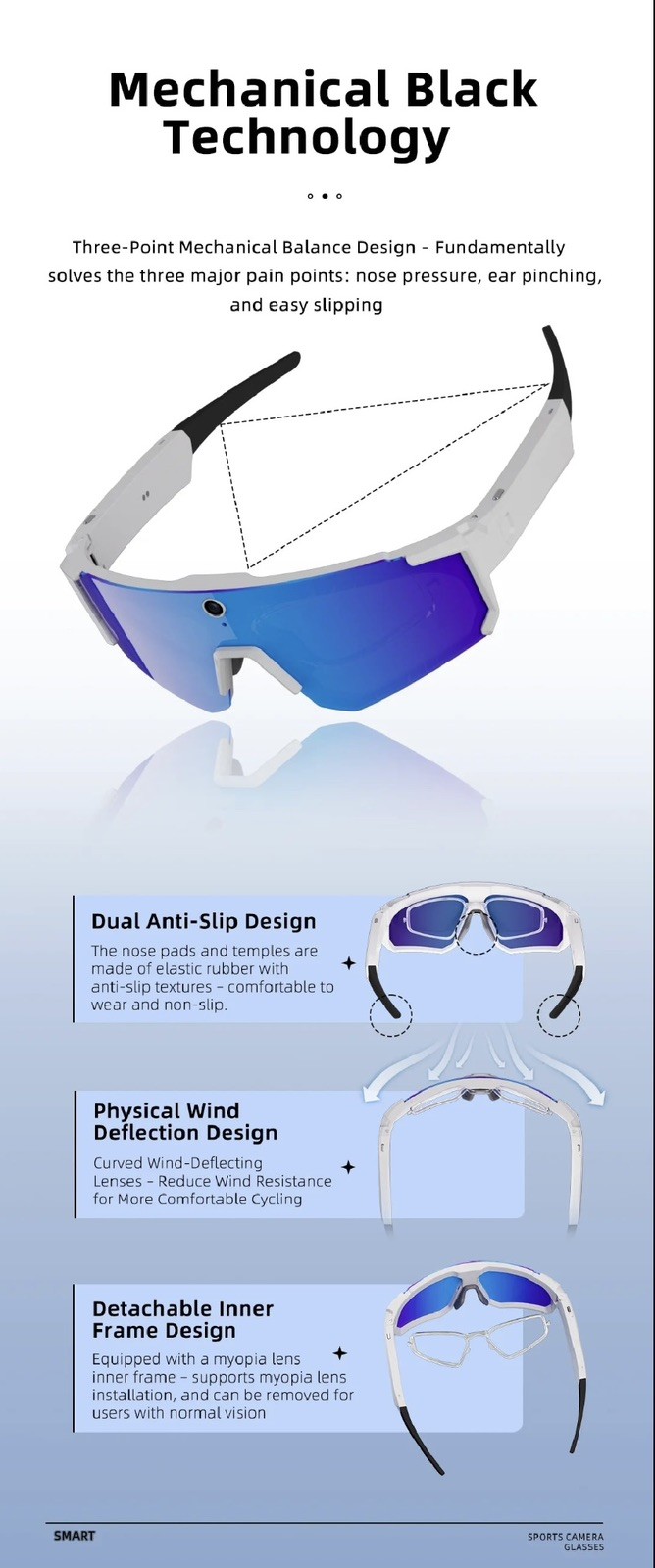 Smart AI Sports Sunglasses with 800W HD Photo-Video Capabilities Smart Glasses