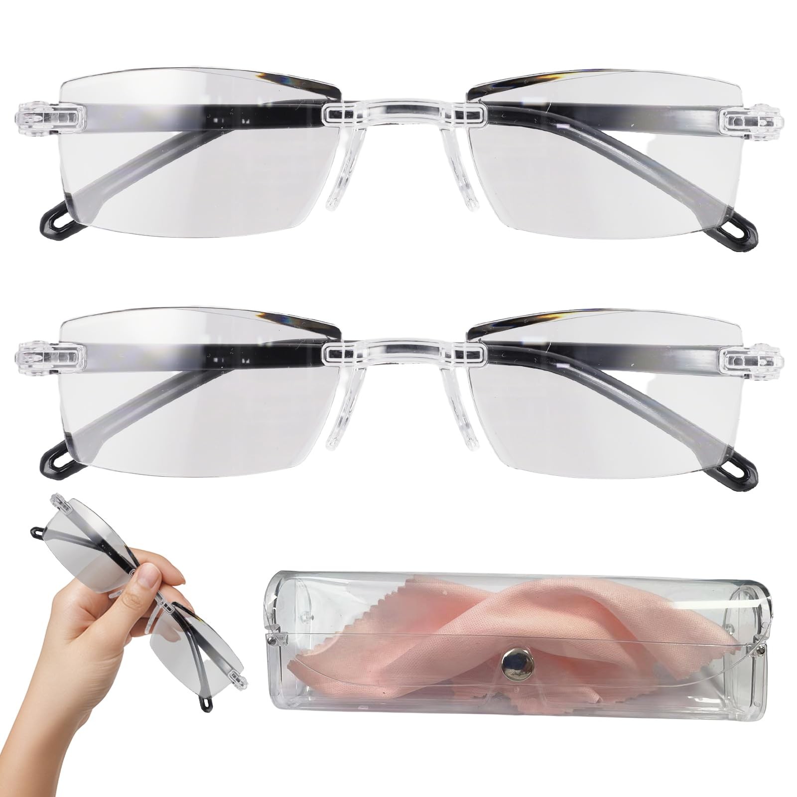 2 Pcs Auto Focus Glasses Intelligent Zoom Smart Reading Color-Changing Anti Blue