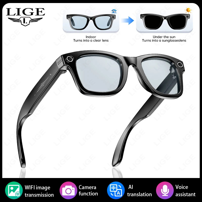 LIGE AI Smart Glasses 8MP HD Camera Video Bluetooth Call Intelligent Translation
